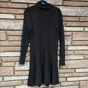 Calvin Klein Black Sparkle Turtleneck Fit-and-Flare Dress